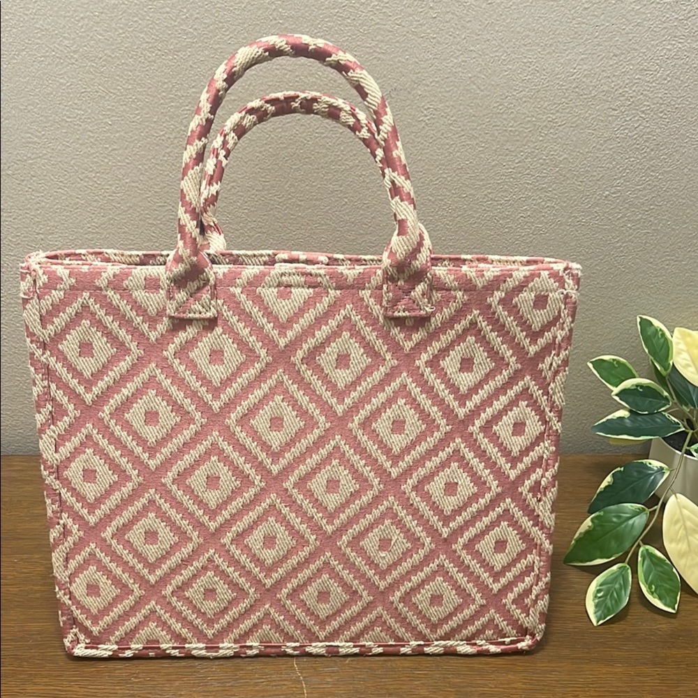 Pink and Cream Geometric Tote Bag